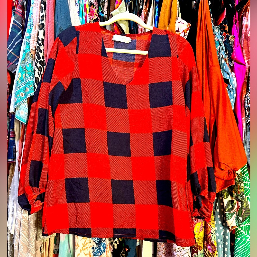 Buffalo print semi balloon sleeve top